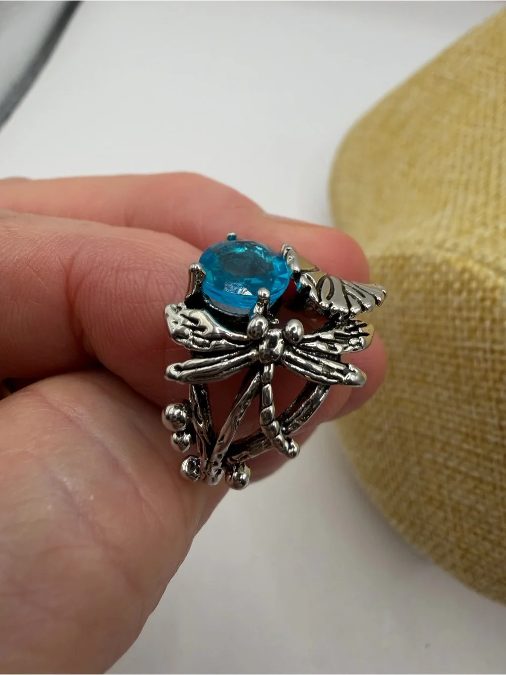 Jeweled DragonFly Ring Silver Band Blue Color Cubic Zirconia Insect Women’s 6